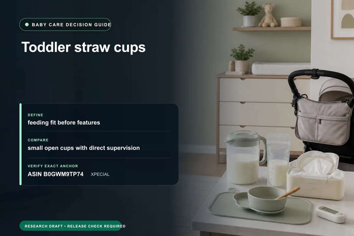 Editorial buying worksheet for toddler straw cups showing fit, compatibility, ownership checks, and the simpler alternative
